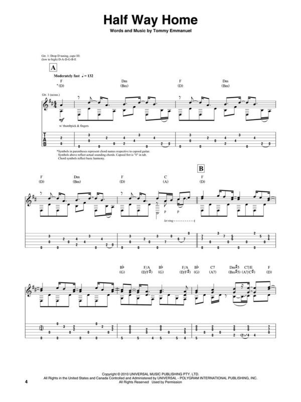 TOMMY EMMANUEL LITTLE BY LITTLE 吉他教材 樂譜：圖片 3